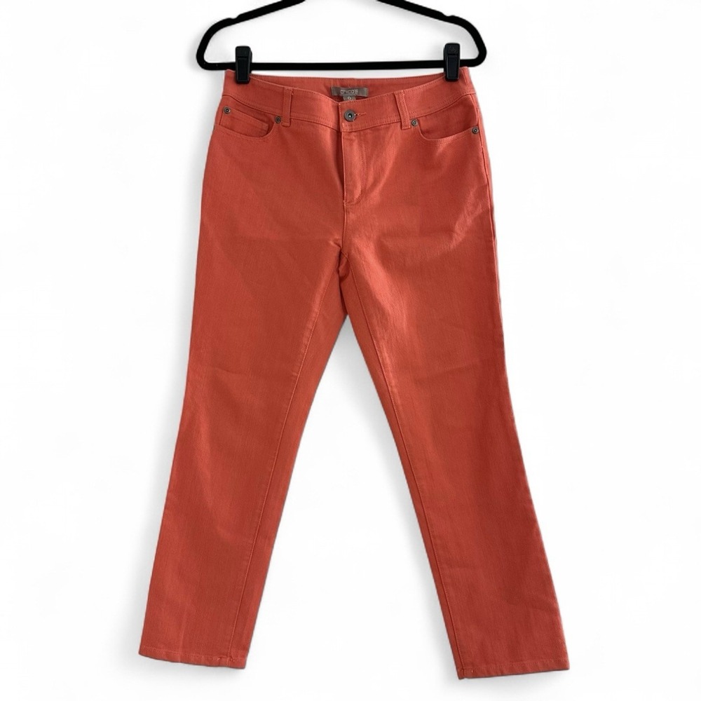 Chico's Ankle Denim Size 0 Orange Mid Rise 27" Inseam Cotton Blend Jeans Pants 4